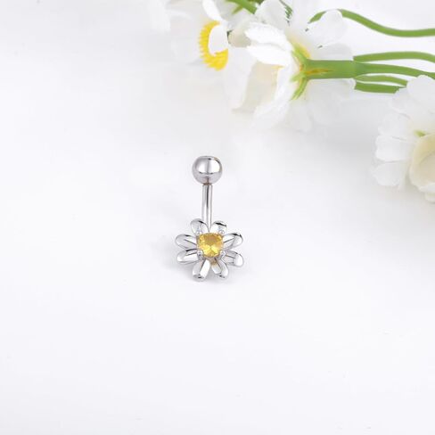 14G Daisy Belly Button Rings - 925 Sterling Silver CZ Internally Screw Belly Stud Flower Navel piercing Jewelry Gifts for Women Men in Kuwait