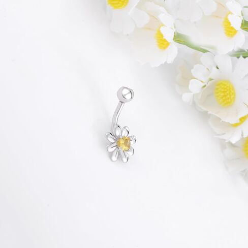 14G Daisy Belly Button Rings - 925 Sterling Silver CZ Internally Screw Belly Stud Flower Navel piercing Jewelry Gifts for Women Men in Kuwait