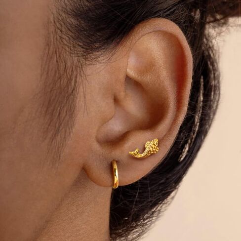 LADEMAYH 2Pcs Koi Fish Piercing Mix Set, ASTM F136 Titanium Threadless Labret Studs with 6mm & 8mm Posts, 20G 18G 16G 14K Gold Plated Flat Back Earrings for Helix Tragus Conch in Kuwait