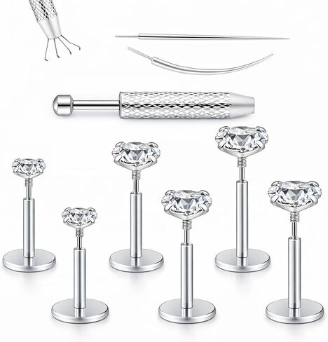 Medusa Piercing Jewelry, 9 Pack Threadless Nose Stud, 316L Surgical Steel Tragus Piercing Jewelry, Flat Back Nose Stud & Earrings Set 20G 18G 16G for Nose, Tragus, Cartilage, Lip, Medusa with Insertion Tool in Saudi Arabia