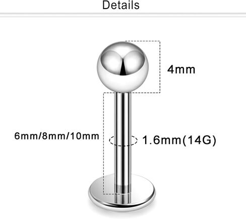 14G 16G Surgical Steel Internally Threaded Labret Studs Monroe Lip Rings Cartilage Tragus Nail Conch Helix Earring Barbell for Women Men Piercing Jewelry 6mm 8mm 10mm Bar Length in Kuwait