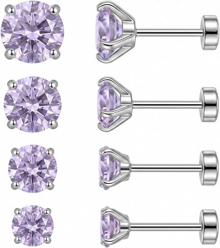 Flat Back Earrings For Women - Hypoallergenic Screw Back Piercing Jewelry Mixed Size Cubic Zirconia Cartilage Tragus Helix Stud Earring in Saudi Arabia