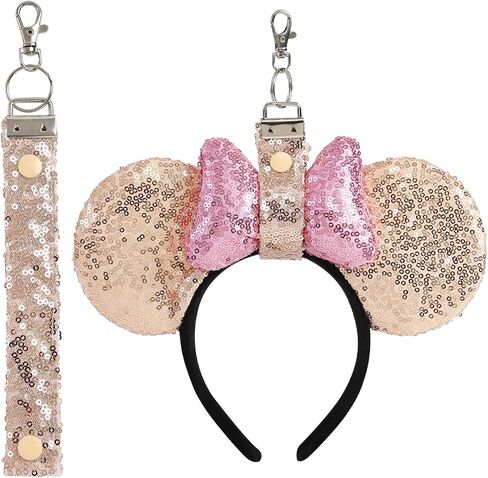 Mouse Ears Headband Holder for Backpack Sequin Lanyard Keychain Park Trip Essentials Bag Charms Organizer Decor in Saudi Arabia