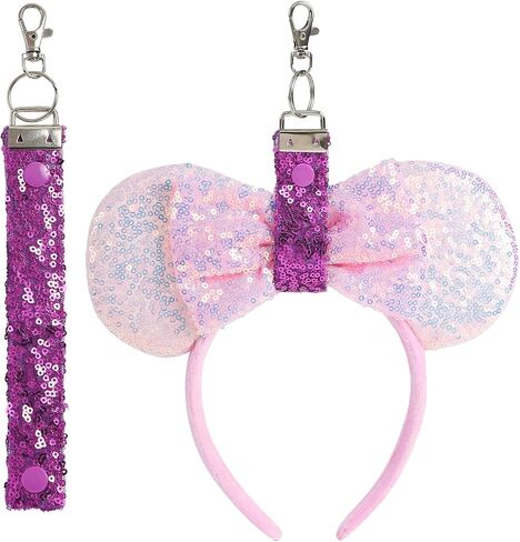 Mouse Ears Headband Holder for Backpack Sequin Lanyard Keychain Park Trip Essentials Bag Charms Organizer Decor in Saudi Arabia