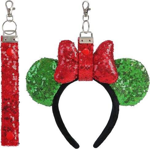 Mouse Ears Headband Holder for Backpack Sequin Lanyard Keychain Park Trip Essentials Bag Charms Organizer Decor in Saudi Arabia