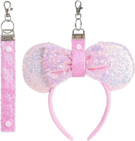 Mouse Ears Headband Holder for Backpack Sequin Lanyard Keychain Park Trip Essentials Bag Charms Organizer Decor in Saudi Arabia