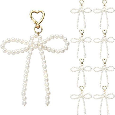 Nosiny 8 Pcs 8 Pcs Pearl Bow Keychains Pearl Bag Charm Wedding Favors for Guests Coquette Handbag Car Key Bridal Shower Gifts in Kuwait