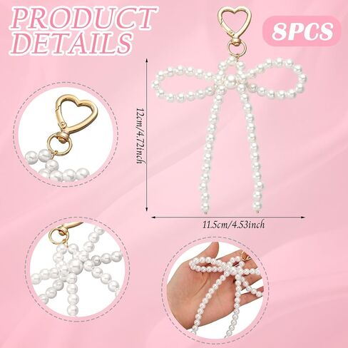 Nosiny 8 Pcs 8 Pcs Pearl Bow Keychains Pearl Bag Charm Wedding Favors for Guests Coquette Handbag Car Key Bridal Shower Gifts in Kuwait
