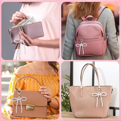 Nosiny 8 Pcs 8 Pcs Pearl Bow Keychains Pearl Bag Charm Wedding Favors for Guests Coquette Handbag Car Key Bridal Shower Gifts in Kuwait