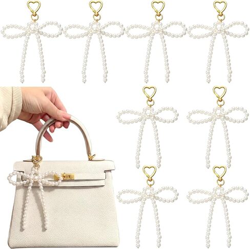 Nosiny 8 Pcs 8 Pcs Pearl Bow Keychains Pearl Bag Charm Wedding Favors for Guests Coquette Handbag Car Key Bridal Shower Gifts in Kuwait