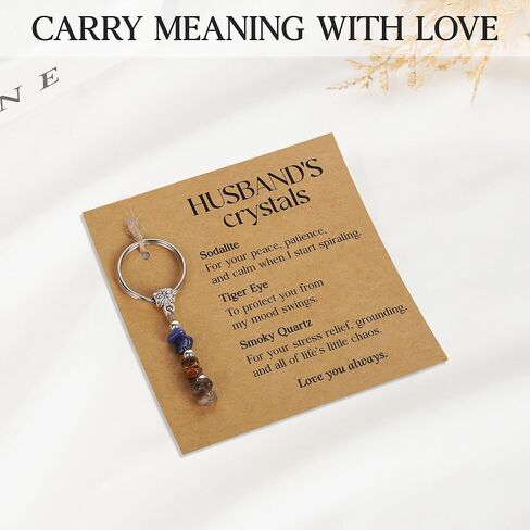 Funny Crystal Keychain for Husband - Sodalite Tiger Eye Smoky Quartz Healing Stones Keychain - Wedding, Anniversary, Father's Day, Birthday Gift for Husband from Wife, Best Husband Ever Gifts For Him in Saudi Arabia