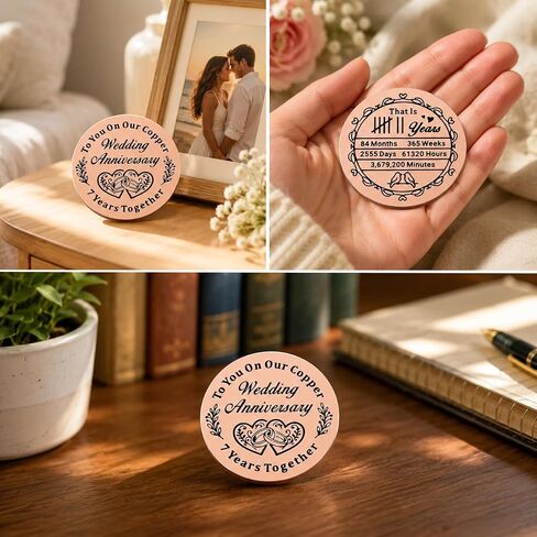 Copper Gifts for 7th Anniversary, Husband Wife Gift for 7th Wedding Anniversary, Double Sided Copper Anniversaries Coin for Him Her Husband Wife, I Love You Gifts for Him Her Birthday Valentine in Kuwait