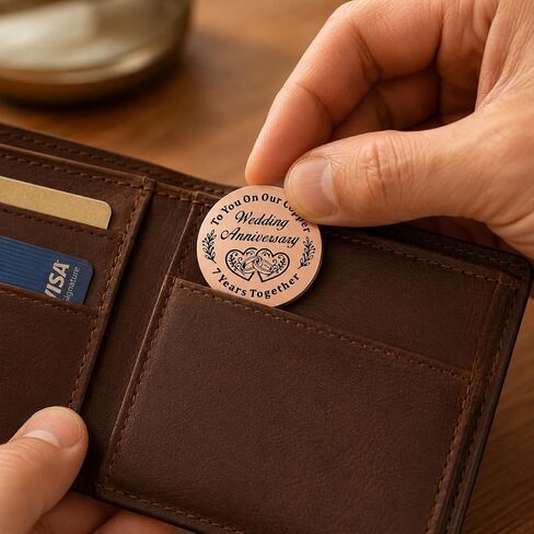 Copper Gifts for 7th Anniversary, Husband Wife Gift for 7th Wedding Anniversary, Double Sided Copper Anniversaries Coin for Him Her Husband Wife, I Love You Gifts for Him Her Birthday Valentine in Kuwait
