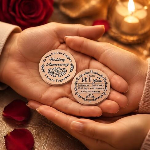 Copper Gifts for 7th Anniversary, Husband Wife Gift for 7th Wedding Anniversary, Double Sided Copper Anniversaries Coin for Him Her Husband Wife, I Love You Gifts for Him Her Birthday Valentine in Kuwait
