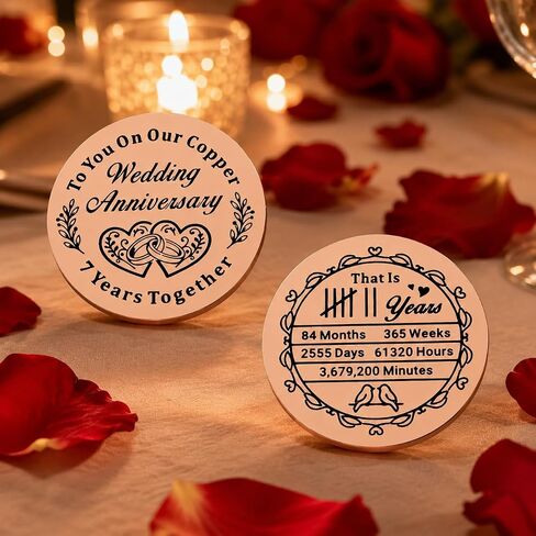 Copper Gifts for 7th Anniversary, Husband Wife Gift for 7th Wedding Anniversary, Double Sided Copper Anniversaries Coin for Him Her Husband Wife, I Love You Gifts for Him Her Birthday Valentine in Kuwait