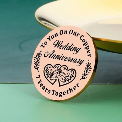 Copper Gifts for 7th Anniversary, Husband Wife Gift for 7th Wedding Anniversary, Double Sided Copper Anniversaries Coin for Him Her Husband Wife, I Love You Gifts for Him Her Birthday Valentine in Kuwait