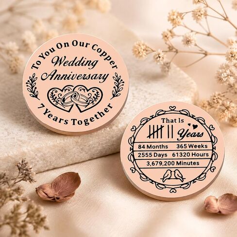 Copper Gifts for 7th Anniversary, Husband Wife Gift for 7th Wedding Anniversary, Double Sided Copper Anniversaries Coin for Him Her Husband Wife, I Love You Gifts for Him Her Birthday Valentine in Kuwait