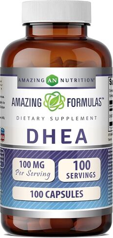 صيغ مذهلة كبسولات DHEA 100 ملغ | ملحق | غير معدلة وراثيًا | خالي من الغلوتين | صنع في الولايات المتحدة الأمريكية (عبوة واحدة، 100 قطعة) in Kuwait