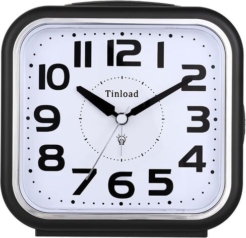 Tinload 5.5" Loud Bell Alarm Clock for Heavy Sleepers Adults, Silent No Ticking,Snooze,Lighted on Demand,Battery Operated Alarm Clocks for Bedrooms (Black) in Saudi Arabia