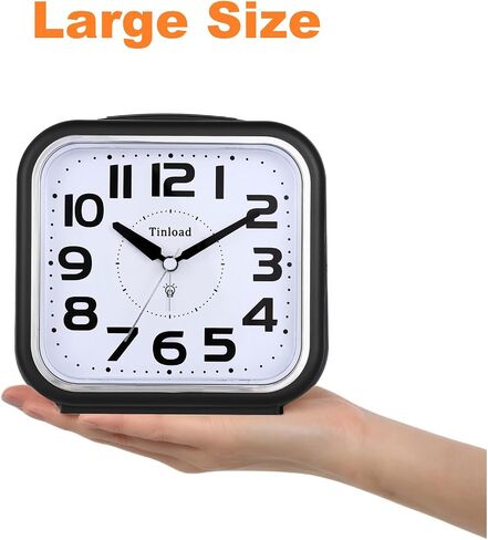 Tinload 5.5" Loud Bell Alarm Clock for Heavy Sleepers Adults, Silent No Ticking,Snooze,Lighted on Demand,Battery Operated Alarm Clocks for Bedrooms (Black) in Saudi Arabia