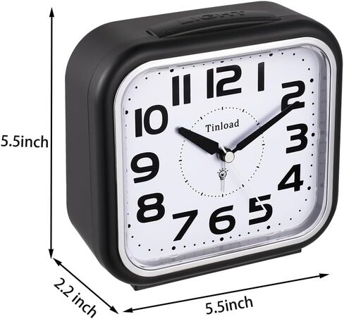 Tinload 5.5" Loud Bell Alarm Clock for Heavy Sleepers Adults, Silent No Ticking,Snooze,Lighted on Demand,Battery Operated Alarm Clocks for Bedrooms (Black) in Saudi Arabia