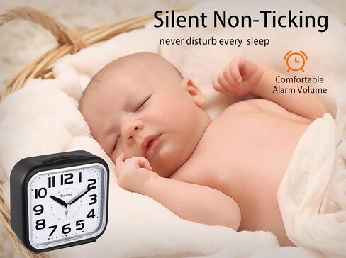 Tinload 5.5" Loud Bell Alarm Clock for Heavy Sleepers Adults, Silent No Ticking,Snooze,Lighted on Demand,Battery Operated Alarm Clocks for Bedrooms (Black) in Saudi Arabia