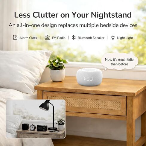 BUFFBEE Alarm Clock Radio with Rechargeable Battery, Bluetooth Speaker and Night Light — Compact All-in-One Design for Bedrooms, Wake Up Gently with Natural Sounds in Kuwait