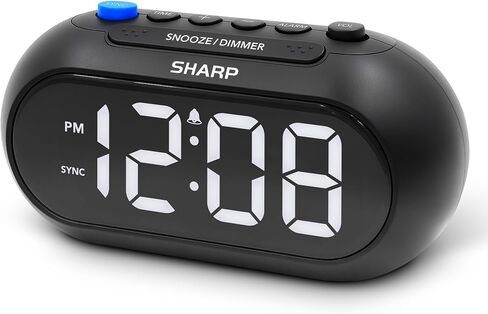 SHARPSYNC Auto Set Alarm Clock — Sets Itself from Your Phone, Bluetooth Time Sync, Large White LED Display, Dimmer, Ascending Alarm, Battery Backup in Kuwait