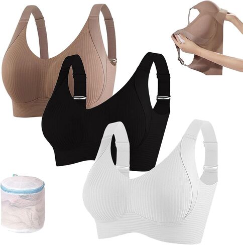 Women's Ribbed Push up Adjustable Wireless Bra, Brasieres para Mujer Sin Varilla, Push up Sports Bras for Women in Kuwait