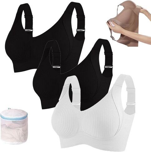 Women's Ribbed Push up Adjustable Wireless Bra, Brasieres para Mujer Sin Varilla, Push up Sports Bras for Women in Kuwait