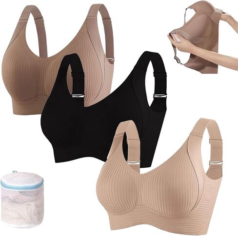 Women's Ribbed Push up Adjustable Wireless Bra, Brasieres para Mujer Sin Varilla, Push up Sports Bras for Women in Kuwait