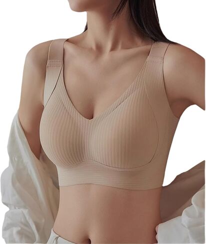 Women's Ribbed Push up Adjustable Wireless Bra, Brasieres para Mujer Sin Varilla, Push up Sports Bras for Women in Kuwait