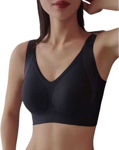 Women's Ribbed Push up Adjustable Wireless Bra, Brasieres para Mujer Sin Varilla, Push up Sports Bras for Women in Kuwait