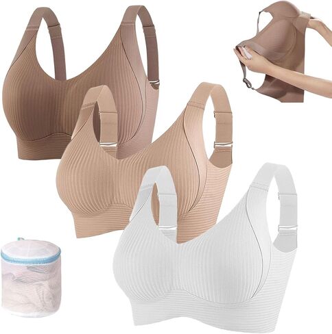 Women's Ribbed Push up Adjustable Wireless Bra, Brasieres para Mujer Sin Varilla, Push up Sports Bras for Women in Kuwait