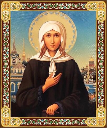 أيقونة Needzo Saint Xenia الأرثوذكسية، إطار خشبي مع رقائق ذهبية، تعليق على الحائط أو ديكور قائم بذاته، 4.75 × 4 بوصات in Kuwait