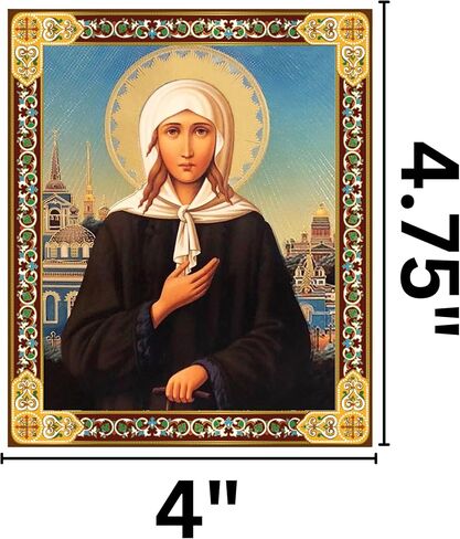 أيقونة Needzo Saint Xenia الأرثوذكسية، إطار خشبي مع رقائق ذهبية، تعليق على الحائط أو ديكور قائم بذاته، 4.75 × 4 بوصات in Kuwait