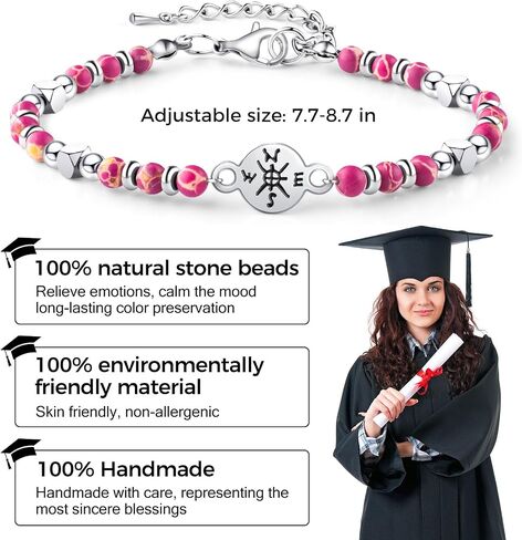 Graduation Gifts 2025 Compass Graduation Bracelets Set for Her Him, Graduation Gift for Middle School High School and College Students 5th 8th Grade Comes with 2 Inspirationa (Purple White) in Saudi Arabia