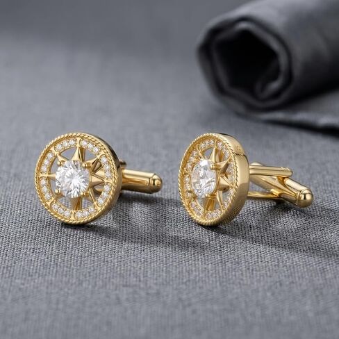 Cuff Links Men Sterling Silver Moissanite Gold Compass Cufflinks Father Day Gifts Graduation Gifts for Men Father in Kuwait
