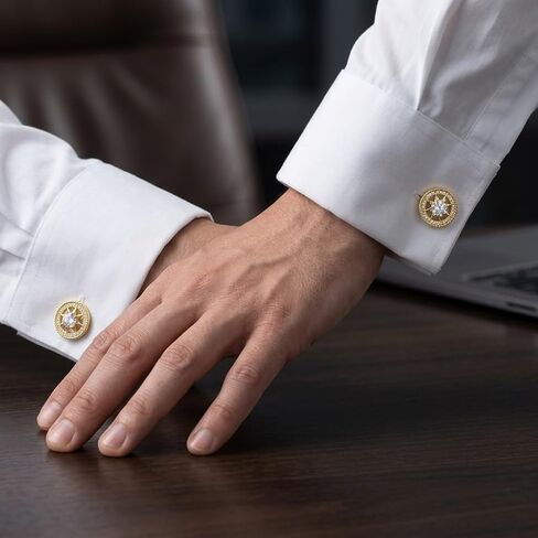 Cuff Links Men Sterling Silver Moissanite Gold Compass Cufflinks Father Day Gifts Graduation Gifts for Men Father in Kuwait