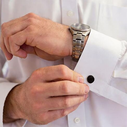 مجموعة أزرار أكمام كلاسيكية للرجال مكونة من 8 قطع، أزرار أكمام مربعة ومستديرة فضية وسوداء مع تصميمات مخططة وأقراص، إكسسوارات قميص سهرة رسمية لحفلات الزفاف والعريس وحفلات العمل هدية أنيقة in Kuwait