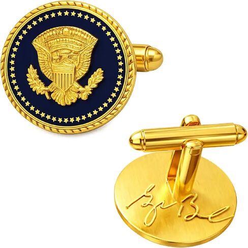 George W. Bush Presidential Cufflinks 24K Gold Plated, Presidential Seal Eagle Cuff Links for Men, USA President Collectible, Executive Formal Wedding Business Luxury Jewelry Gift for Him Souvenir - Gift-Ready Set in Saudi Arabia