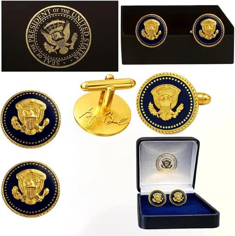 George W. Bush Presidential Cufflinks 24K Gold Plated, Presidential Seal Eagle Cuff Links for Men, USA President Collectible, Executive Formal Wedding Business Luxury Jewelry Gift for Him Souvenir - Gift-Ready Set in Saudi Arabia