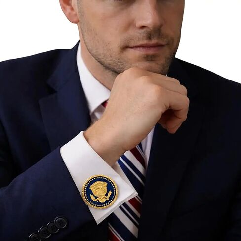George W. Bush Presidential Cufflinks 24K Gold Plated, Presidential Seal Eagle Cuff Links for Men, USA President Collectible, Executive Formal Wedding Business Luxury Jewelry Gift for Him Souvenir - Gift-Ready Set in Saudi Arabia
