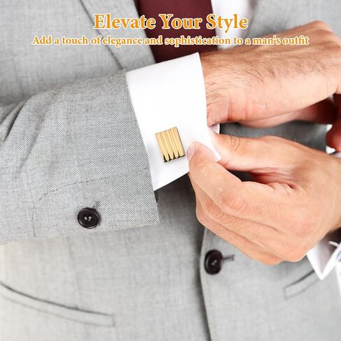 4 أزواج من أزرار الأكمام للرجال، أزرار أكمام كلاسيكية للرجال، أزرار أكمام مربعة مخططة باللون الذهبي والفضي للرجال، هدية مجوهرات أنيقة للرجال، إكسسوارات رسمية لحفلات الزفاف لبدلة القميص in Kuwait