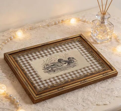 Vintage Gold Framed Wall Art, Brown Gingham Sketch Ducks Canvas Prints, Retro Rustic Farmhouse Animal Picture Wall Decor, Country Cottagecore Goose Poster Artwork for Living Room Bedroom in Kuwait