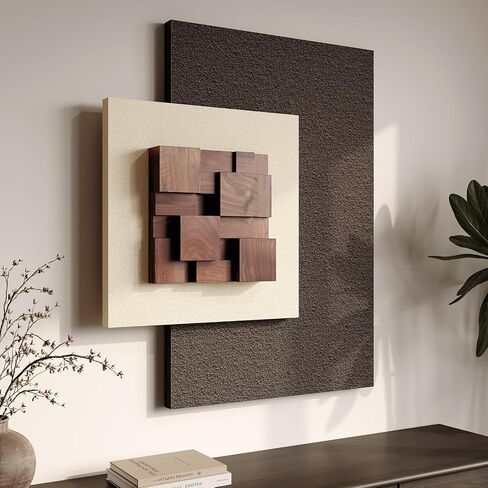 3D Wood Textured Large Neutral Abstract Wall Art, Modern Beige Brown Geometric Paintings Artwork for Walls-Minimalist Wooden Wall Art Decor for Living Room Hallway Dining Room Bedroom Office Aesthetic in Kuwait