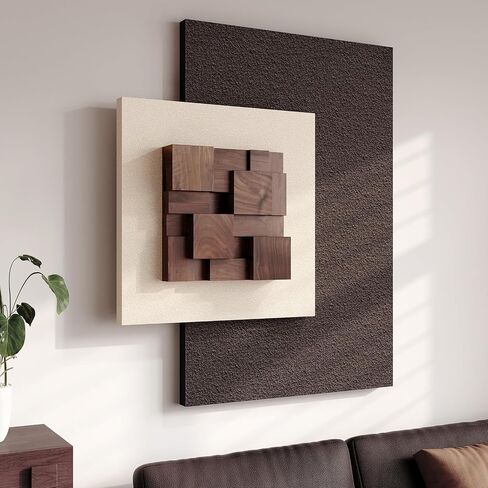 3D Wood Textured Large Neutral Abstract Wall Art, Modern Beige Brown Geometric Paintings Artwork for Walls-Minimalist Wooden Wall Art Decor for Living Room Hallway Dining Room Bedroom Office Aesthetic in Kuwait