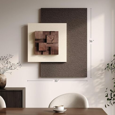 3D Wood Textured Large Neutral Abstract Wall Art, Modern Beige Brown Geometric Paintings Artwork for Walls-Minimalist Wooden Wall Art Decor for Living Room Hallway Dining Room Bedroom Office Aesthetic in Kuwait