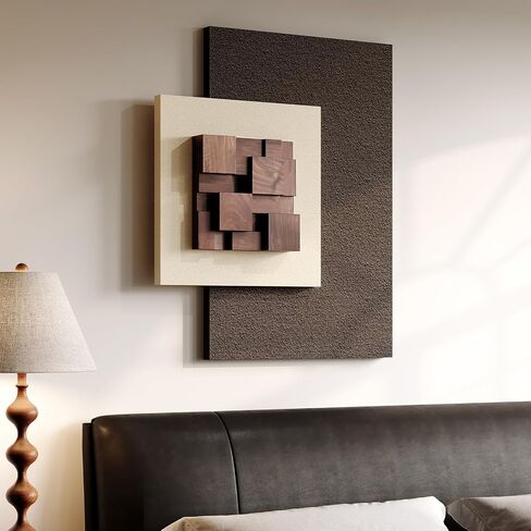 3D Wood Textured Large Neutral Abstract Wall Art, Modern Beige Brown Geometric Paintings Artwork for Walls-Minimalist Wooden Wall Art Decor for Living Room Hallway Dining Room Bedroom Office Aesthetic in Kuwait