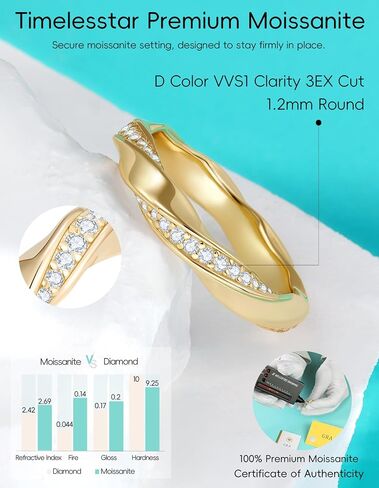 TIMELESSTAR Ideal Gifts Gold Rings for Women Hypoallergenic|Premium Moissanite|D Color VVS1 Clarity 3EX Cut|14K Gold Plated 925 Sterling Silver Non Tarnish in Saudi Arabia